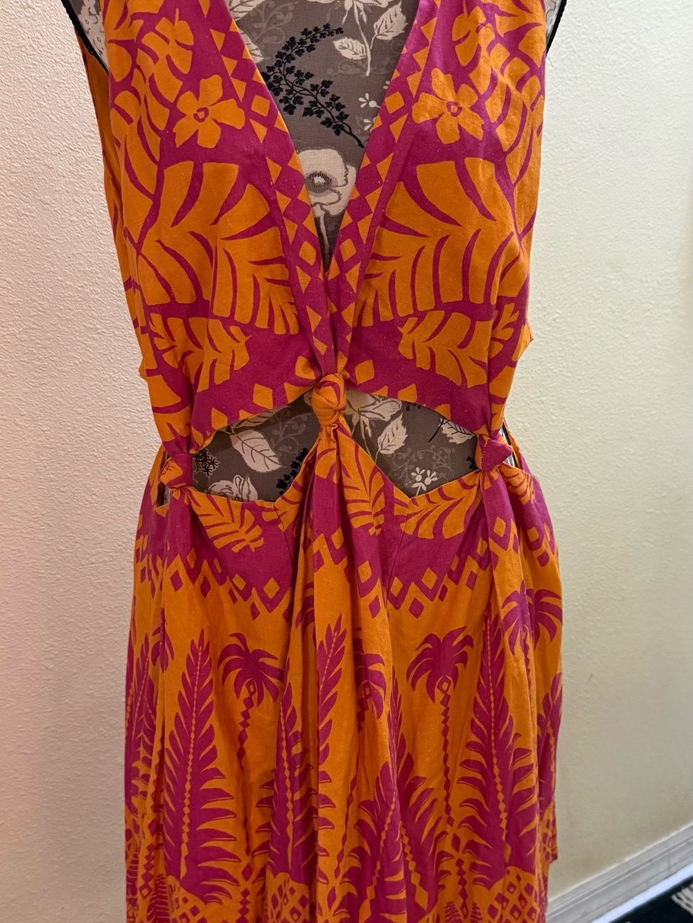FARM Rio Orange and Magenta Tropical Cutout Backless Dress